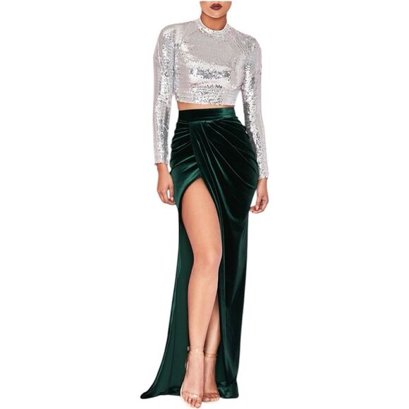 House of CB London Tan Gold Velvet Maxi Skirt Size M Classic Statement Formal - Picture 1 of 11